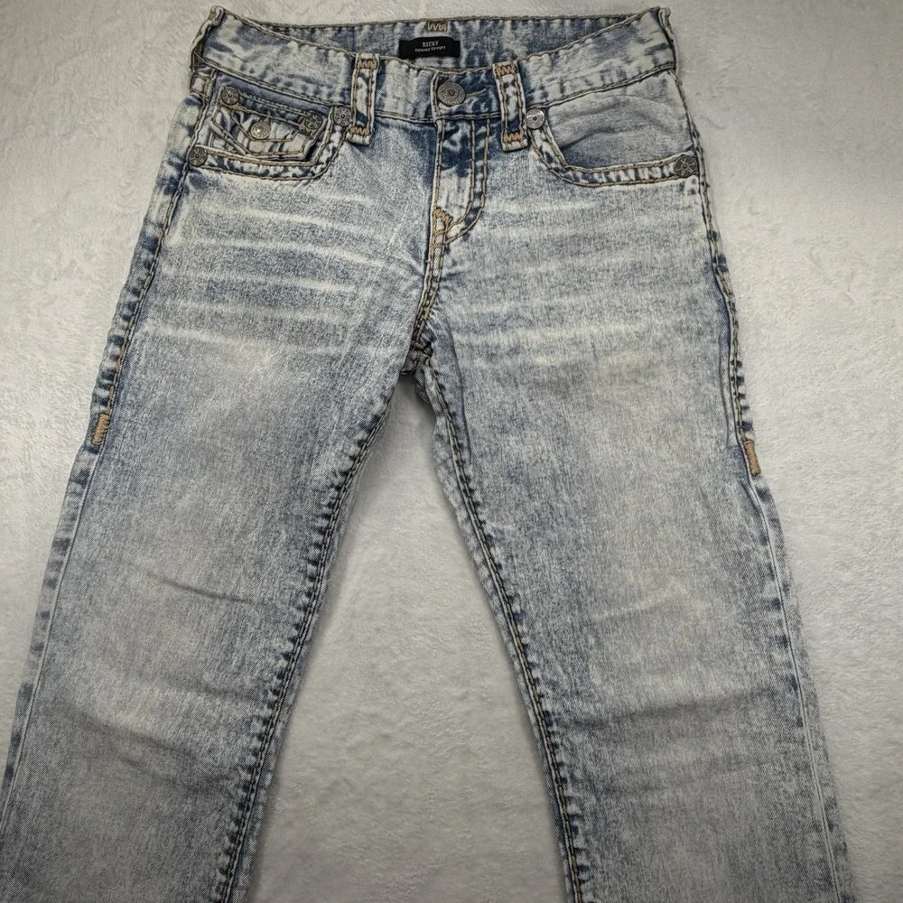 True Religion Ricky Acid Wash Straight Jeans Mens 28 Denim Blue Relaxed 30x34